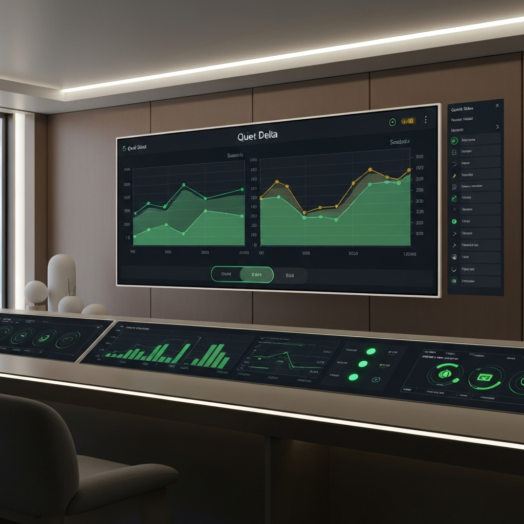 Control room dashboard with charts and metrics
